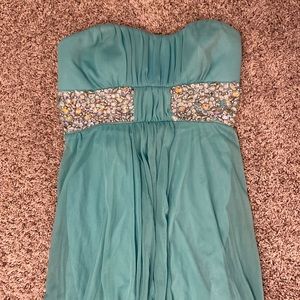 Turquoise formal dress with rhinestones